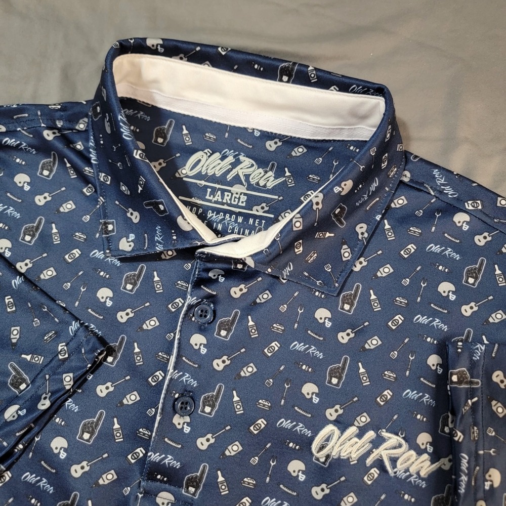 Old Row Polo Golf Shirt Men's Large Blue  All Over‎ Print Short Sleeve Football